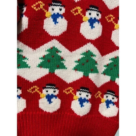 Vintage Bravo Christmas Tree Snowman Red Sweater‎ Size Medium - Picture 3 of 7